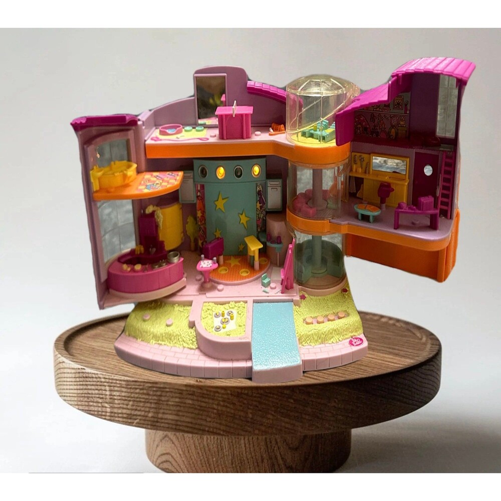 Mattel  Polly House  vintage Pink & Aqua Fold-Out Playset with Orange Accents